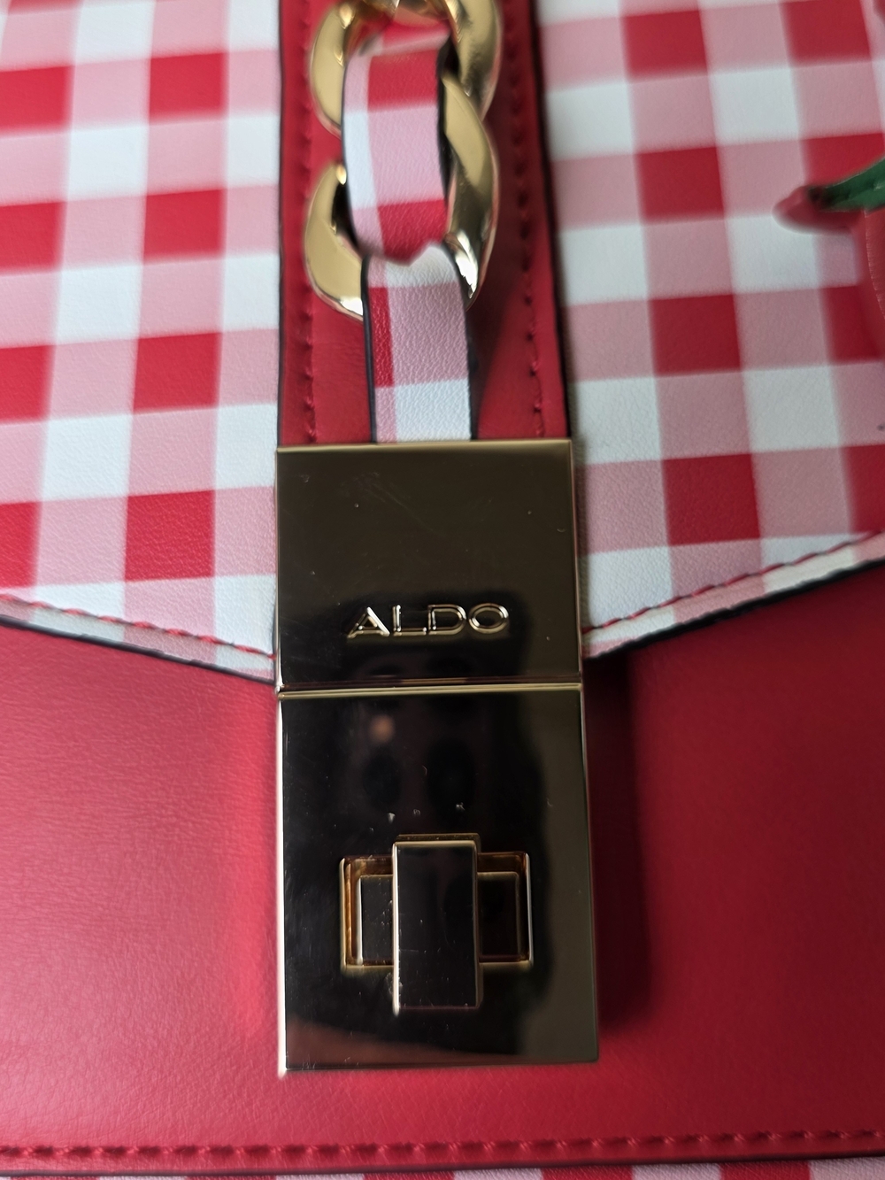 Aldo Red Gingham Strawberry Coin Purse Top-Handle Bag - Picture 6 of 13